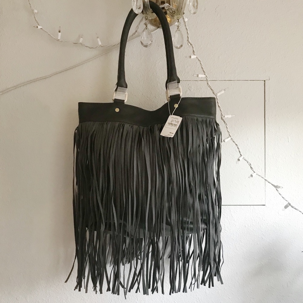 Deux Luxe Gray Fringe Purse